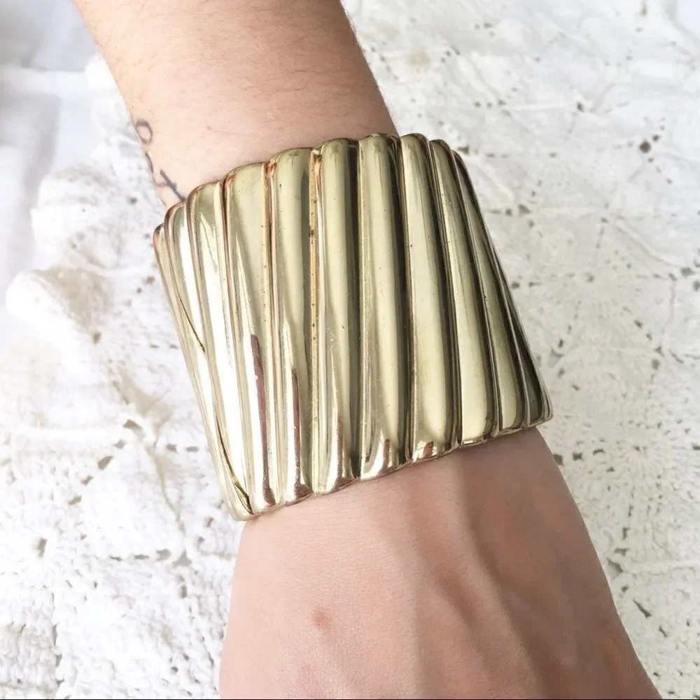 Goldtone Ribbed Wide Cuff Bracelet 3/$20